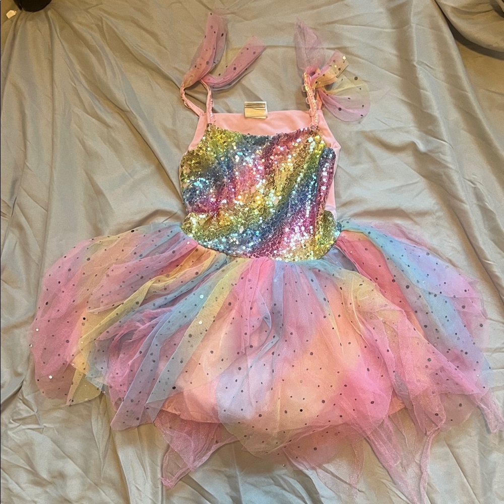 Sparkling Rainbow Sequin Kids Dance Dress